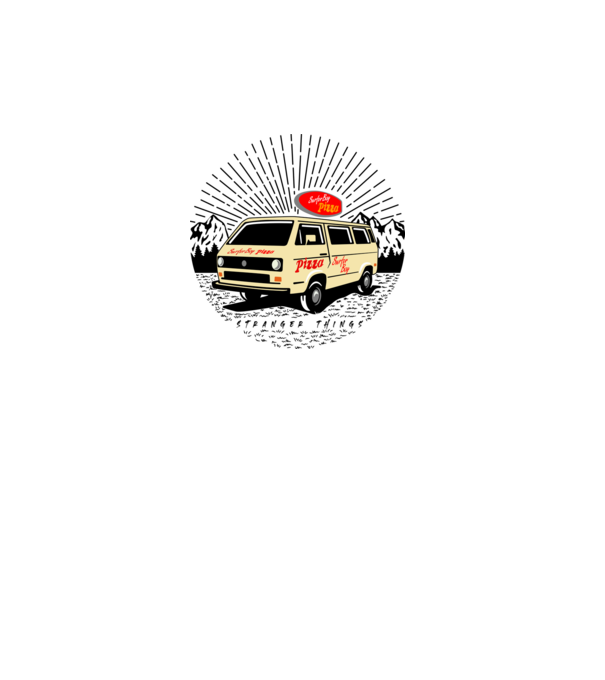 surfer boy pizza bus stranger things model alb pe tricou