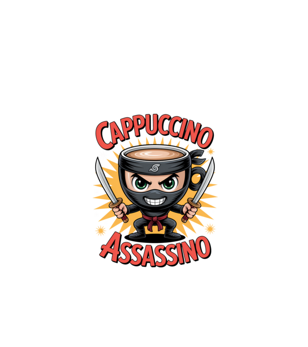 Cappuccino Assasino model negru pe tricou