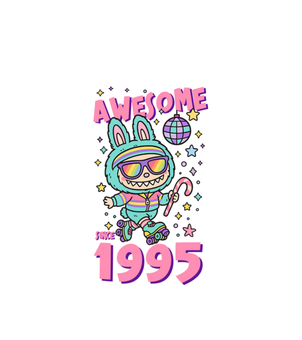 Awesome since 1995 - Labubu model alb pe tricou