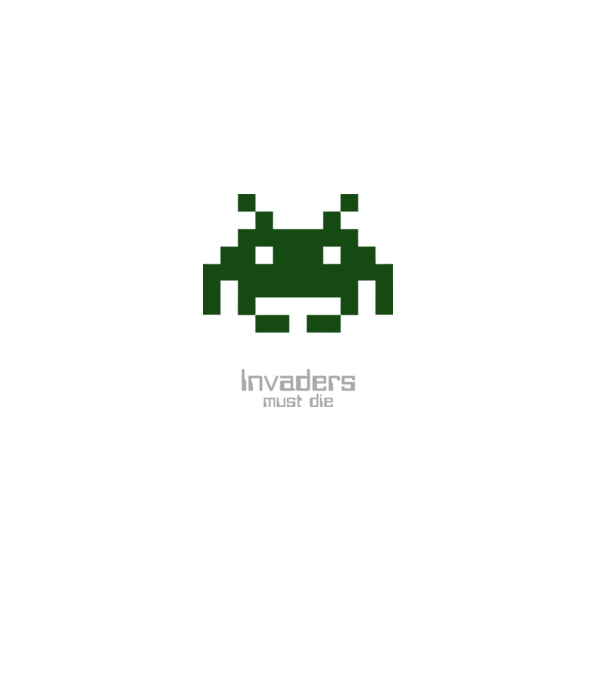 Invaders Must Die model alb pe tricou