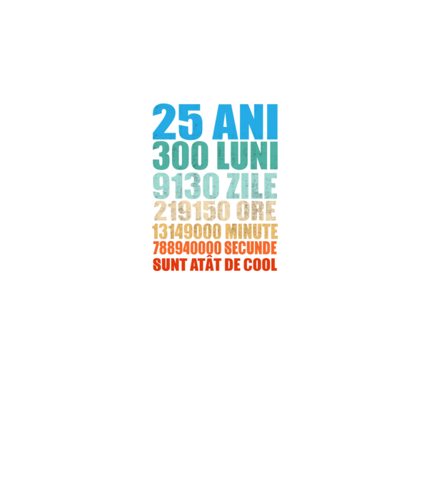 De 25 ani - luni - zile - ore - minute - secunde - sunt atât de cool model negru pe tricou