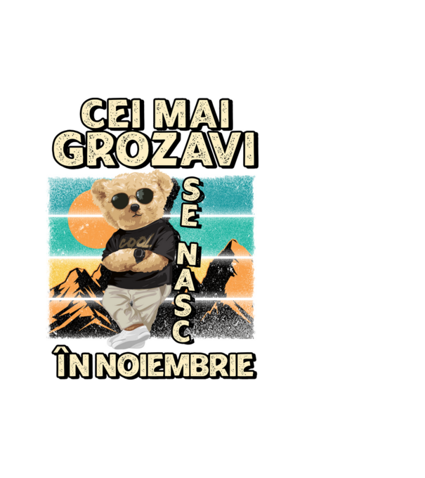 RETRO teddy NOIEMBRIE model alb pe tricou
