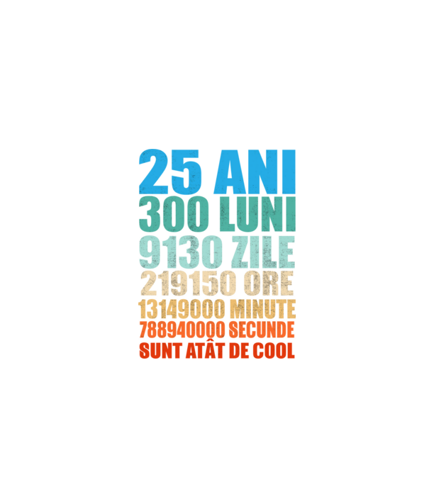 De 25 ani - luni - zile - ore - minute - secunde - sunt atât de cool model negru pe tricou