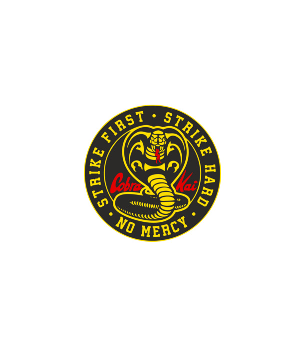 Strike first strike hard cobra kai model negru pe tricou