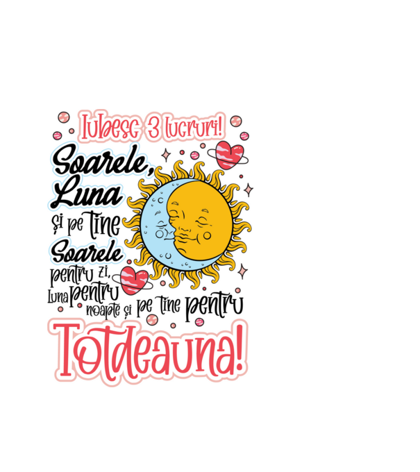 Iubesc 3 lucruri model alb pe tricou