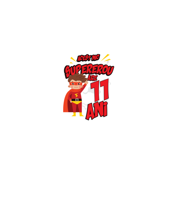 Acest mic supererou are 11 ani model negru pe tricou