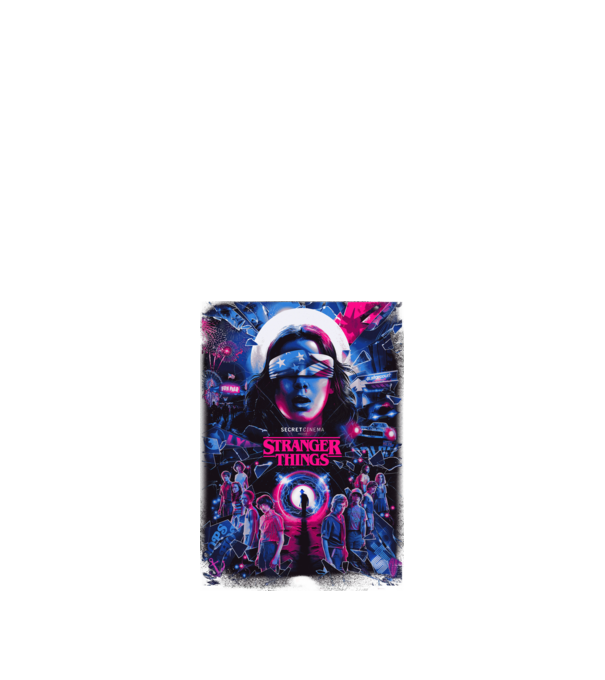 stranger things poster neon model negru pe tricou