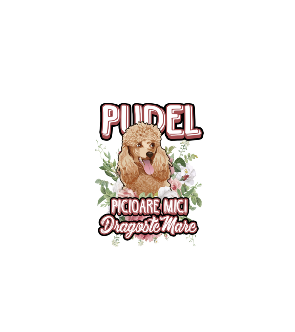 Pudel picioare mici dragoste mare model alb pe tricou
