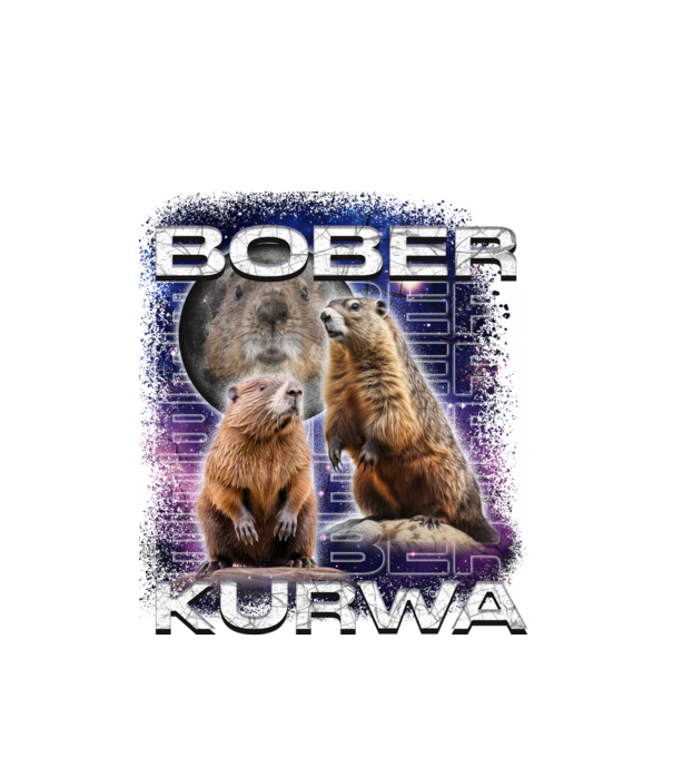 Bóber Kurwa universe model alb pe tricou