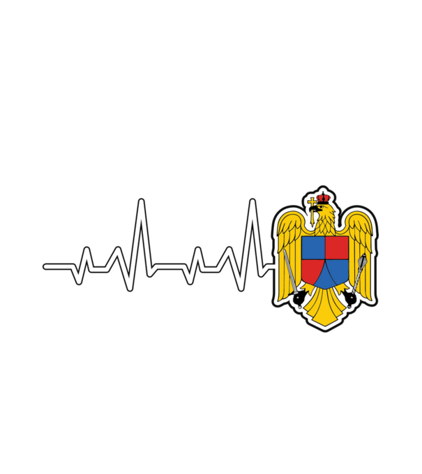 ROMANIA heartbeat model alb pe tricou