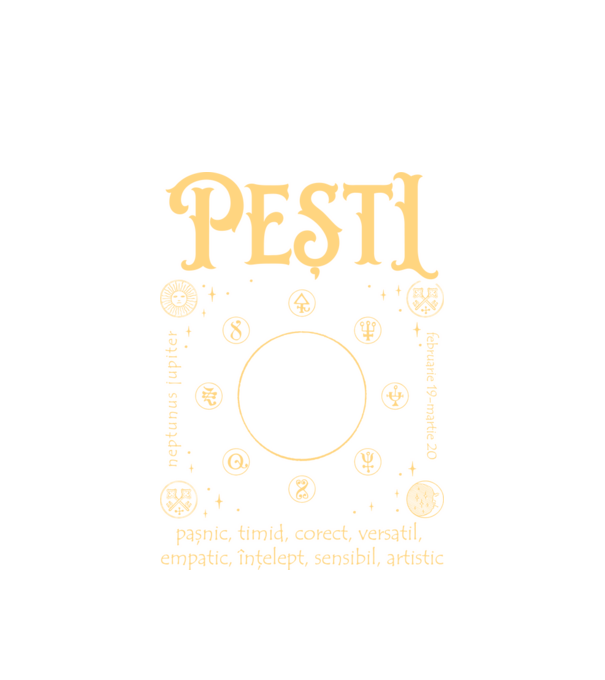 Zodiac bărbat PEȘTI golden model alb pe tricou
