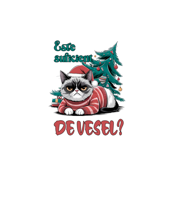 Este suficient de vesel? pisică Crăciun model alb pe tricou