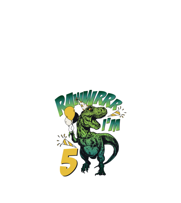 'Birthday Dinosaur rawww i''m 5' model alb pe tricou