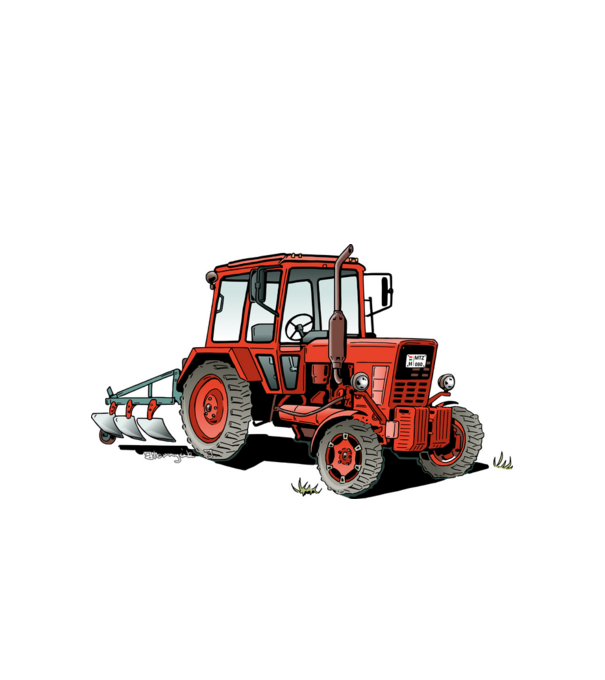 TRACTOR model alb pe tricou