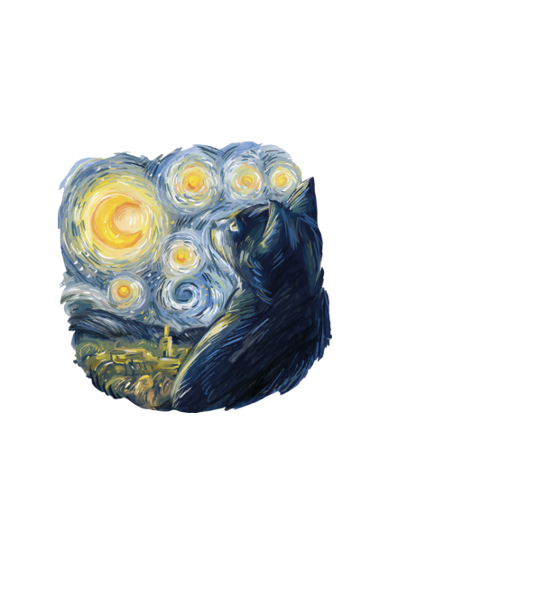 Van Gogh cat model alb pe tricou