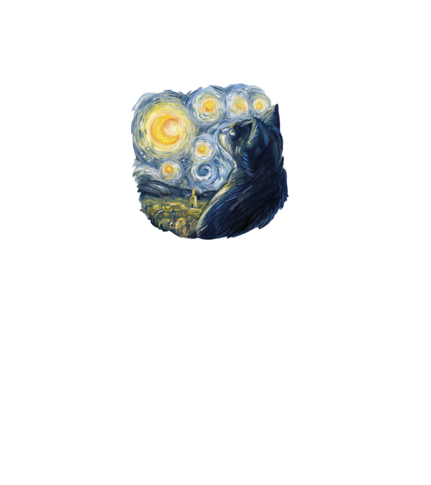 Van Gogh cat model negru pe tricou