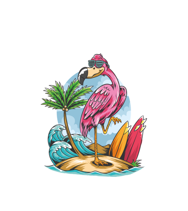 Surfer flamingo model alb pe tricou