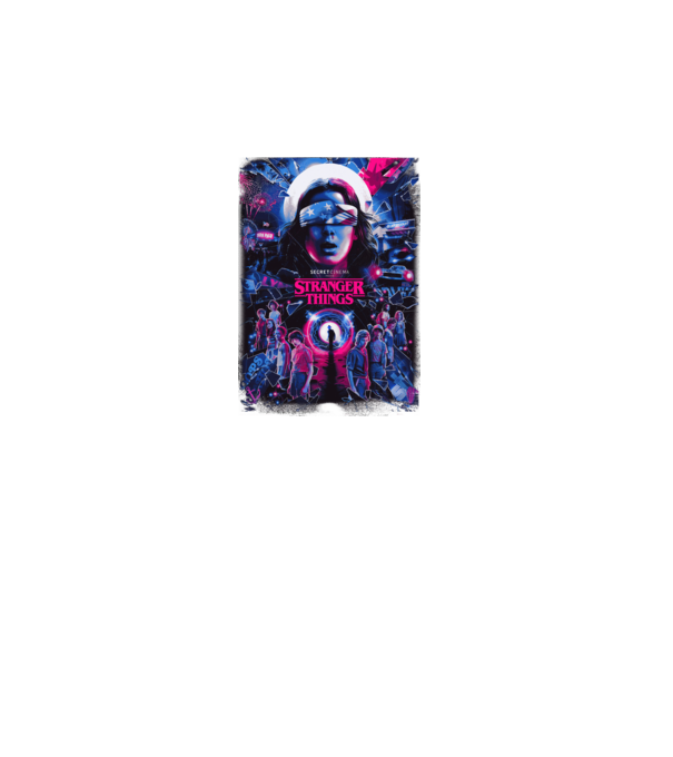 stranger things poster neon model negru pe tricou