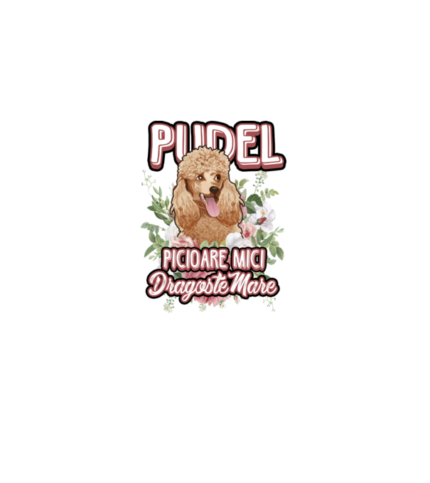 Pudel picioare mici dragoste mare model alb pe tricou