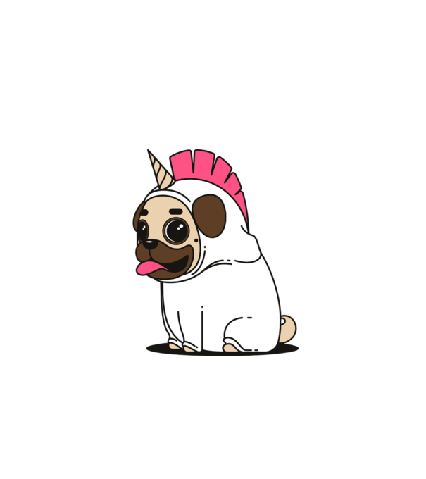 Pug Unicorn model gri pe tricou