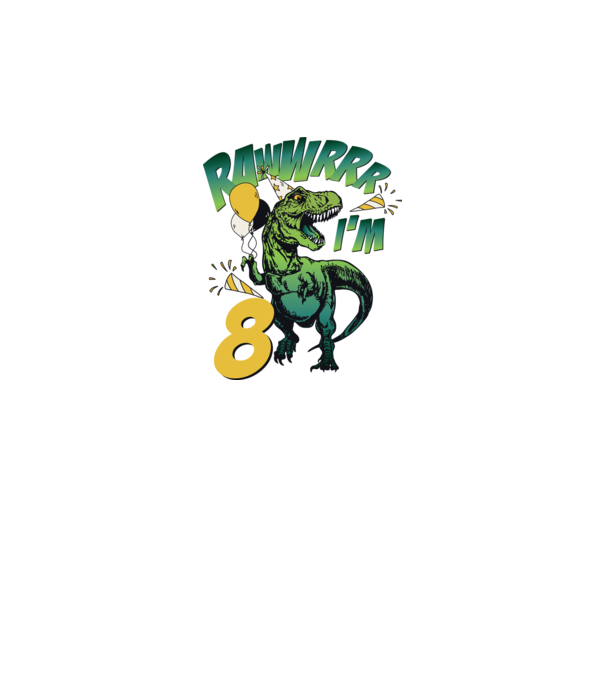'Birthday Dinosaur rawww i''m 8' model alb pe tricou