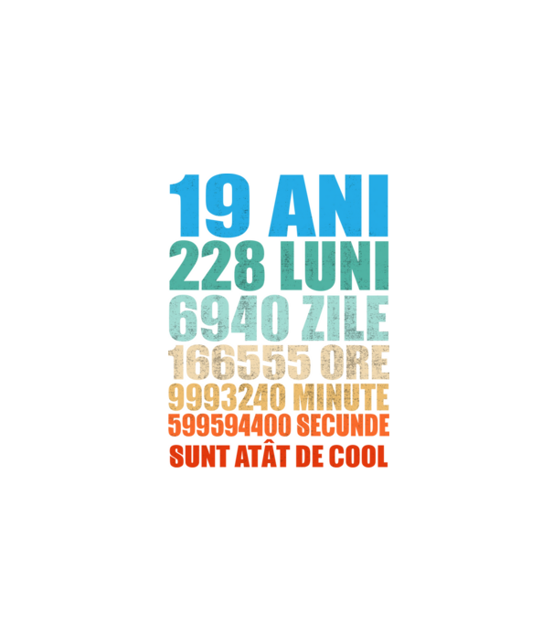 De 19 ani - luni - zile - ore - minute - secunde - sunt atât de cool model negru pe tricou