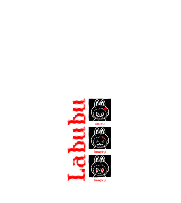 Labubu moods model alb pe tricou