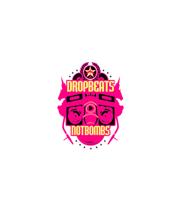 Drop Beats Not Bombs model alb pe tricou