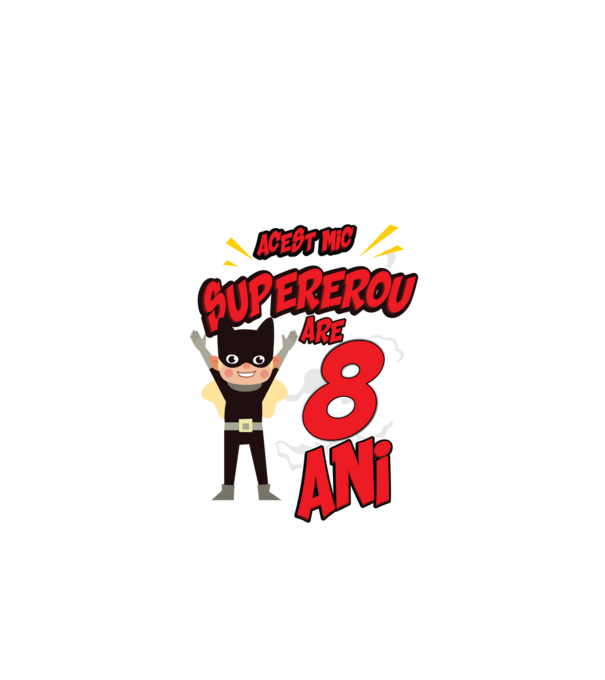Acest mic supererou are 8 ani model negru pe tricou