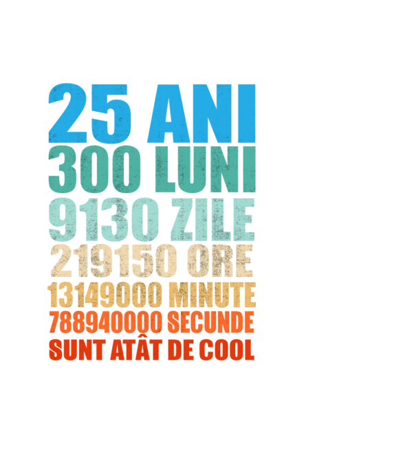 De 25 ani - luni - zile - ore - minute - secunde - sunt atât de cool model negru pe tricou