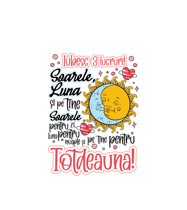 Iubesc 3 lucruri model alb pe tricou