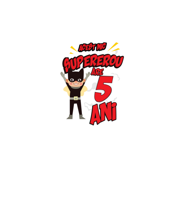 Acest mic supererou are 5 ani model negru pe tricou
