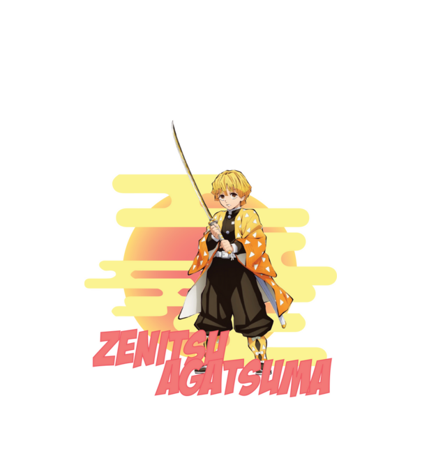 Demon Slayer Zenitsu model alb pe tricou