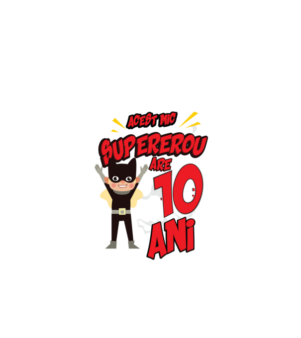 Acest mic supererou are 10 ani model negru pe tricou