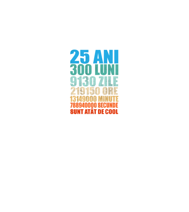 De 25 ani - luni - zile - ore - minute - secunde - sunt atât de cool model negru pe tricou
