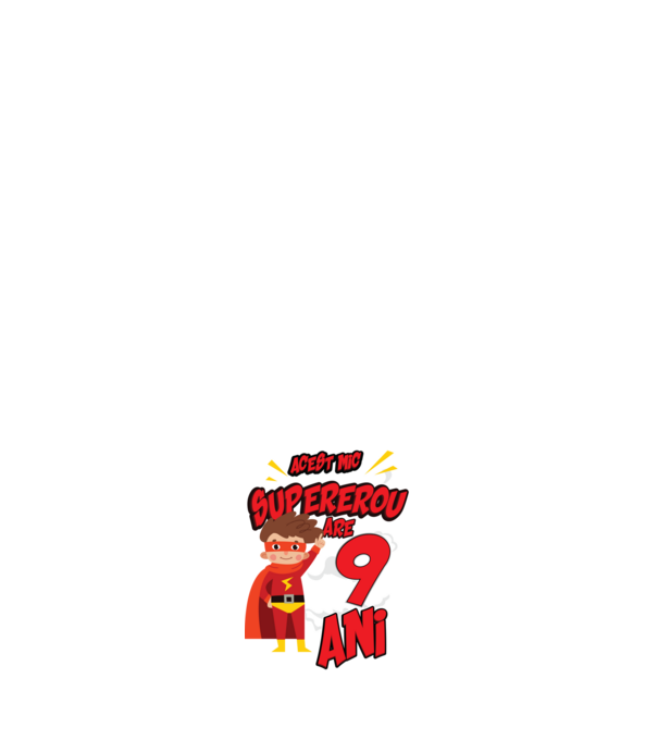 Acest mic supererou are 9 ani model albastru închis pe tricou