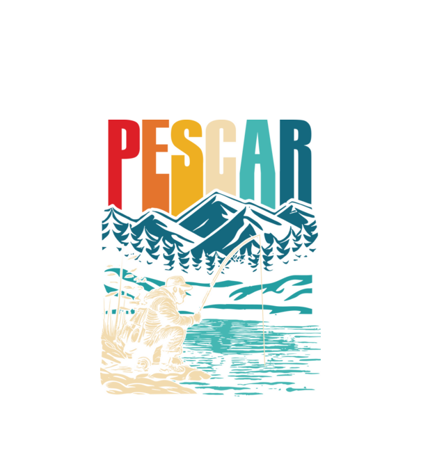 Pescar retro model alb pe tricou