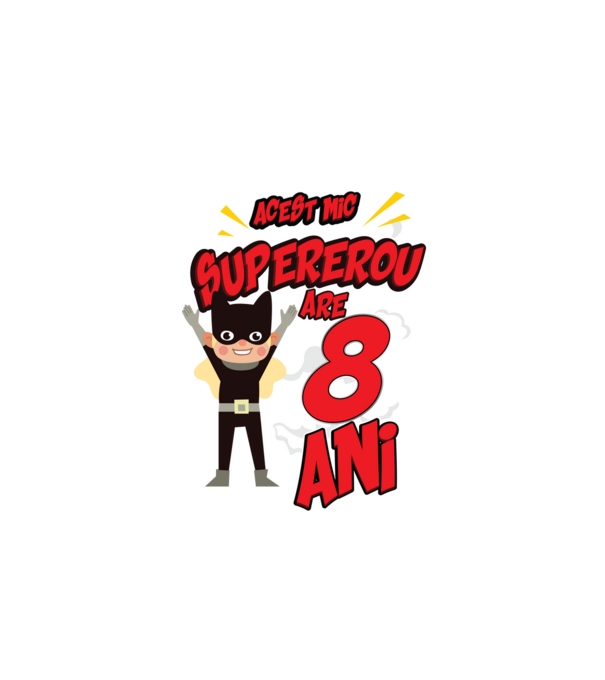 Acest mic supererou are 8 ani model negru pe tricou