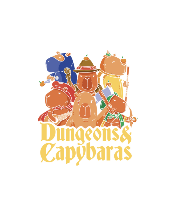 Dungeons and Capybaras model alb pe tricou