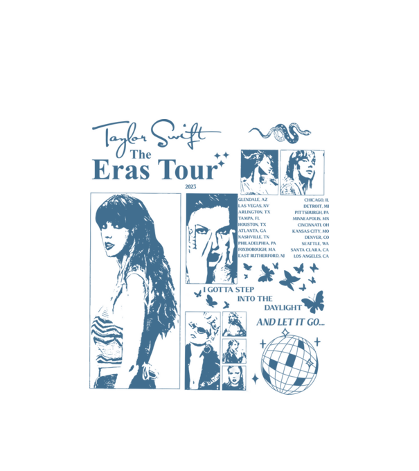 Taylor Swift ERAS print blue model alb pe tricou