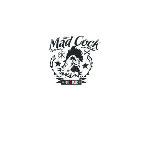 The Mad Cock model alb pe tricou
