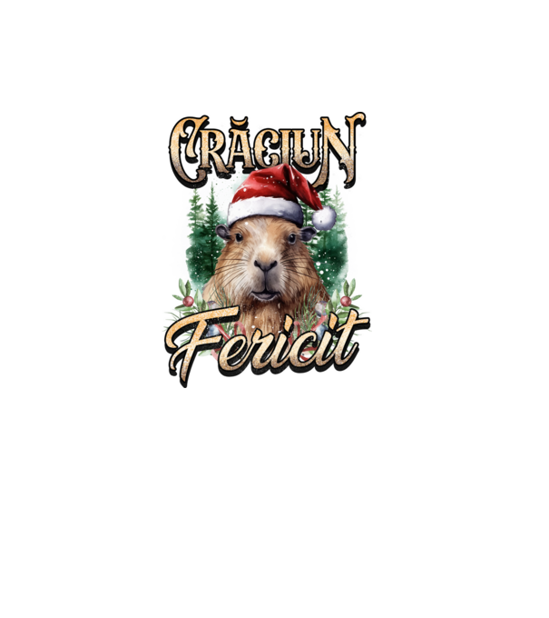Capybara christmas model negru pe tricou