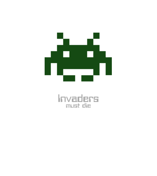 Invaders Must Die model alb pe tricou