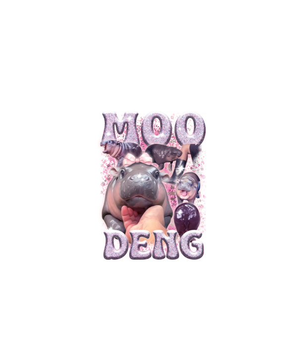 MOO DENG baby hippo model negru pe tricou