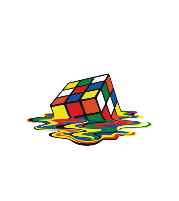 Melting Rubik model alb pe tricou