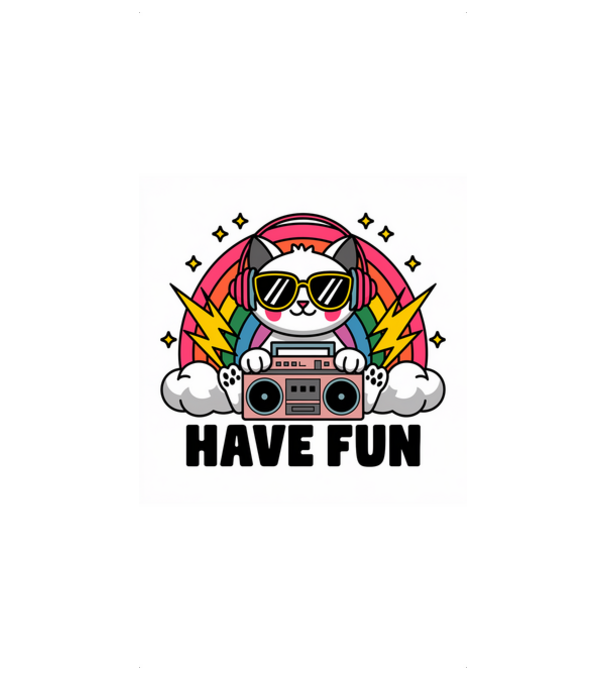 Have fun retro cat model negru pe tricou