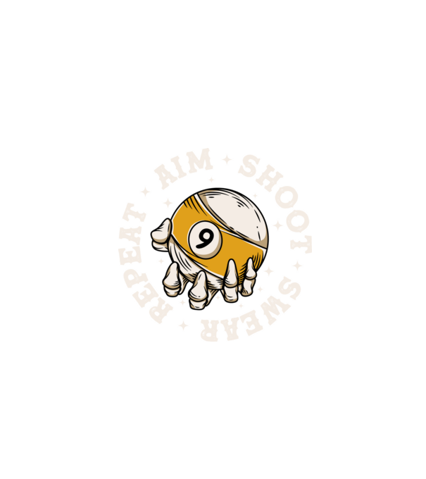 Aim Shoot Swear Repeat Biliard model negru pe tricou