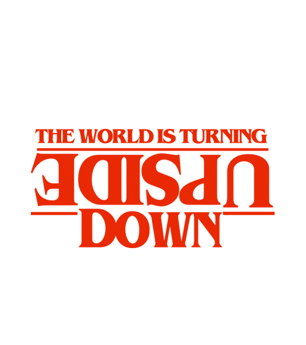 the world is turning upside down model alb pe tricou