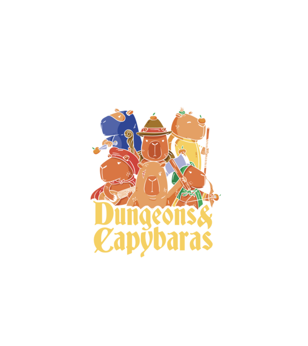 Dungeons and Capybaras model negru pe tricou