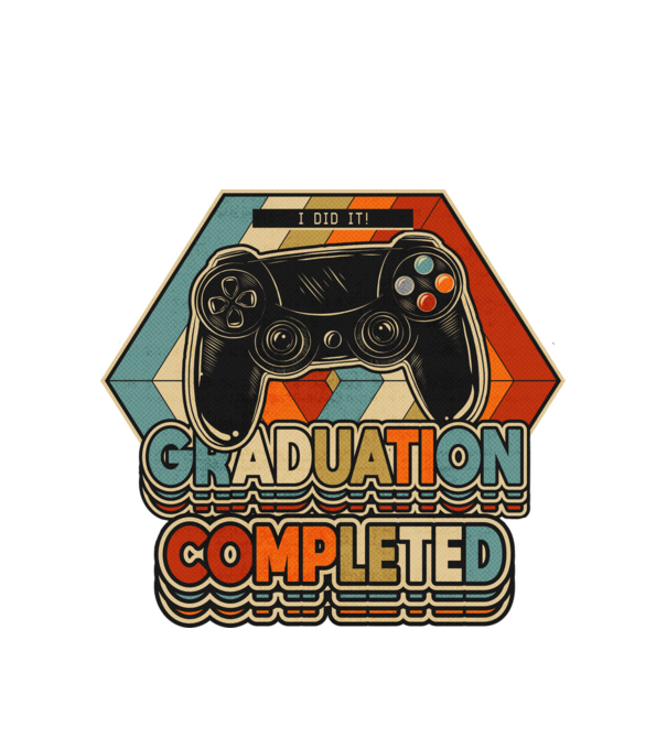 Graduatuion completed retro model alb pe tricou
